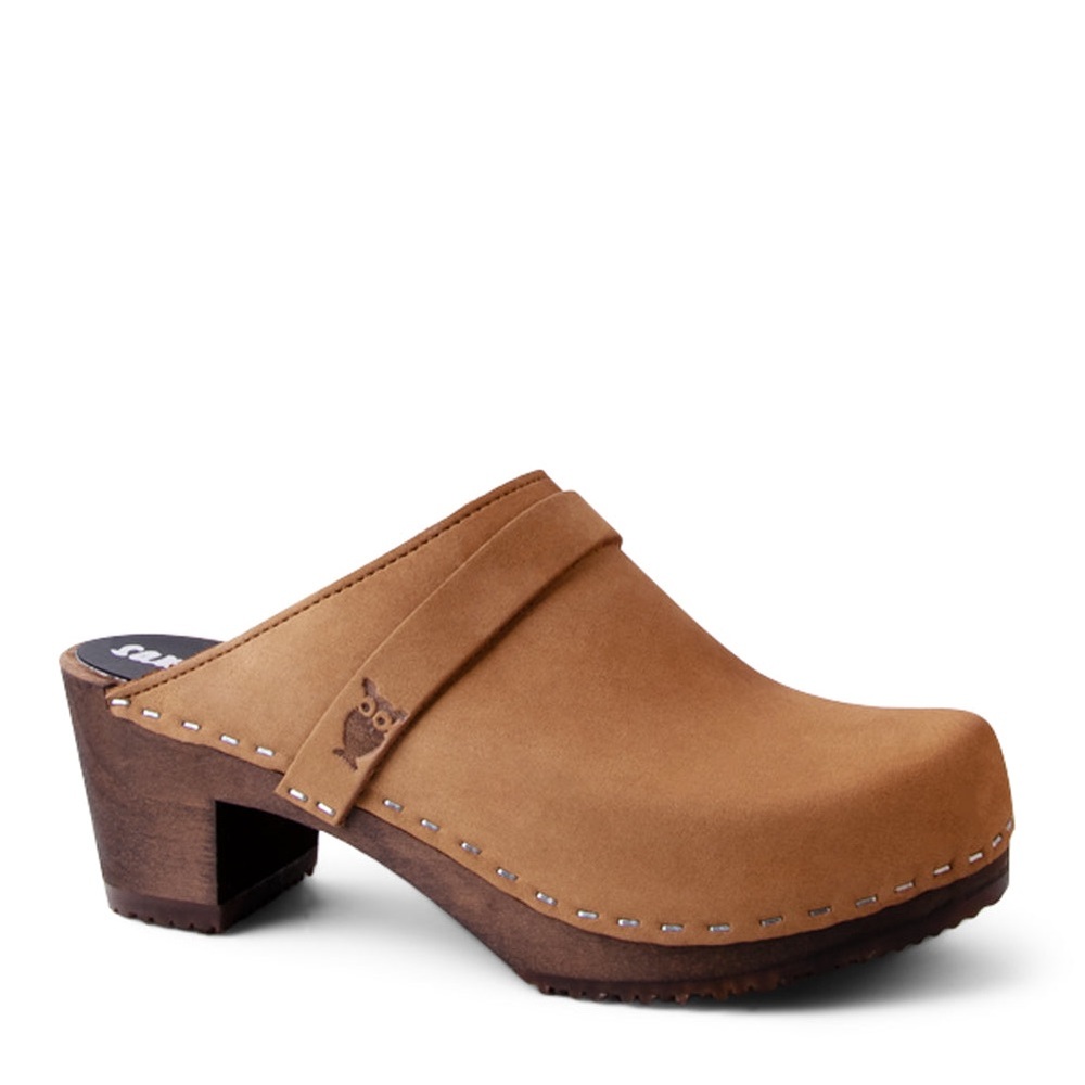 Sandgrens Dublin Dexter Tan High Heal Nubuck Clogs Size 37
